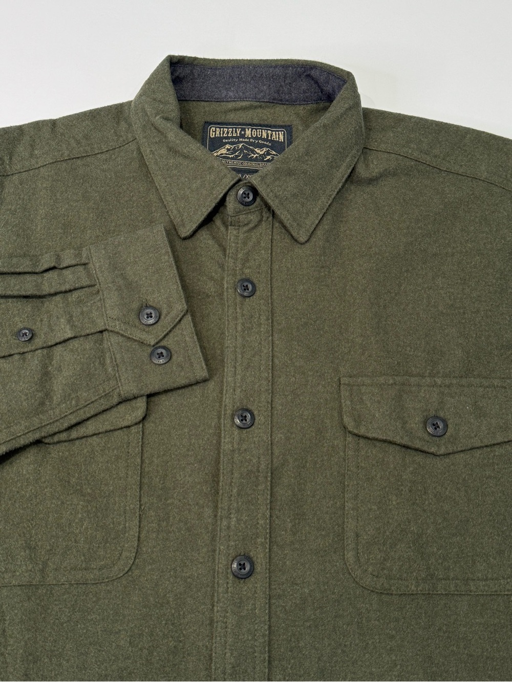 Grizzly Mountain Men's XXL Long Sleeve Button Down Flannel Green Lumberjack
